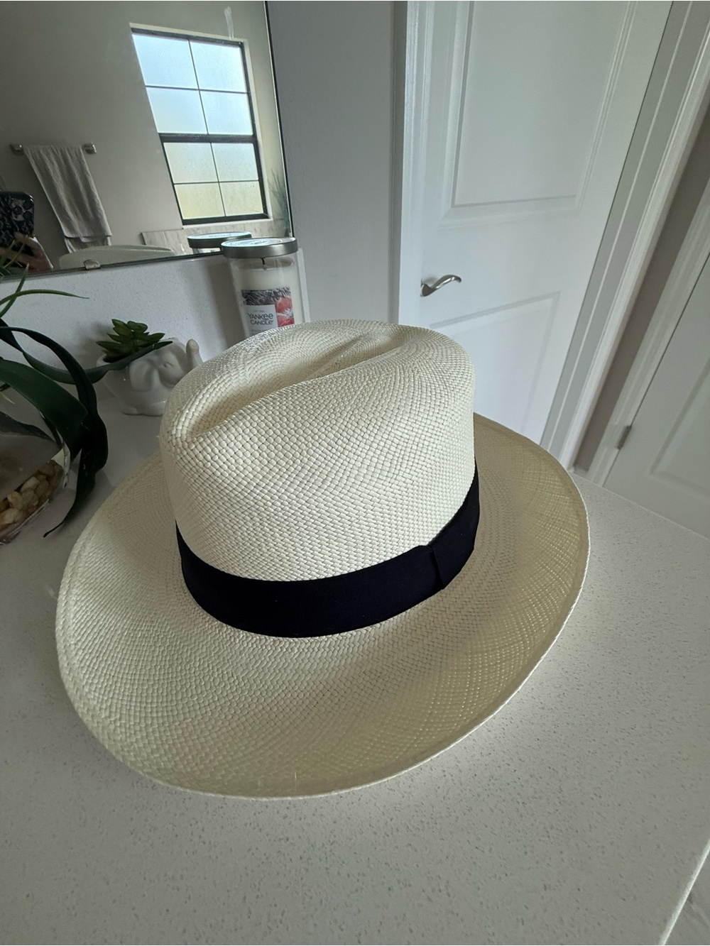 Classic Cream Fedora Panama Hat with black band